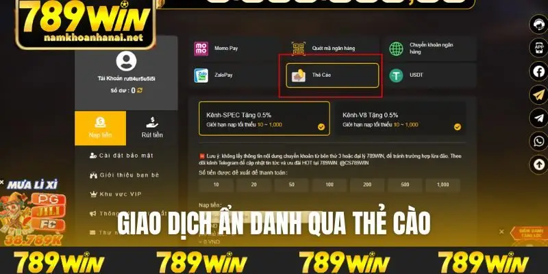 Giao dịch ẩn danh qua thẻ cào